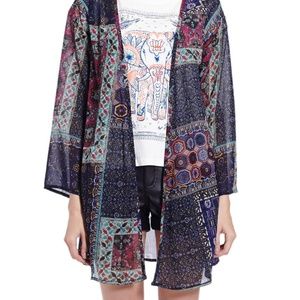 Patterned Blue and Purple Chiffon Kimono